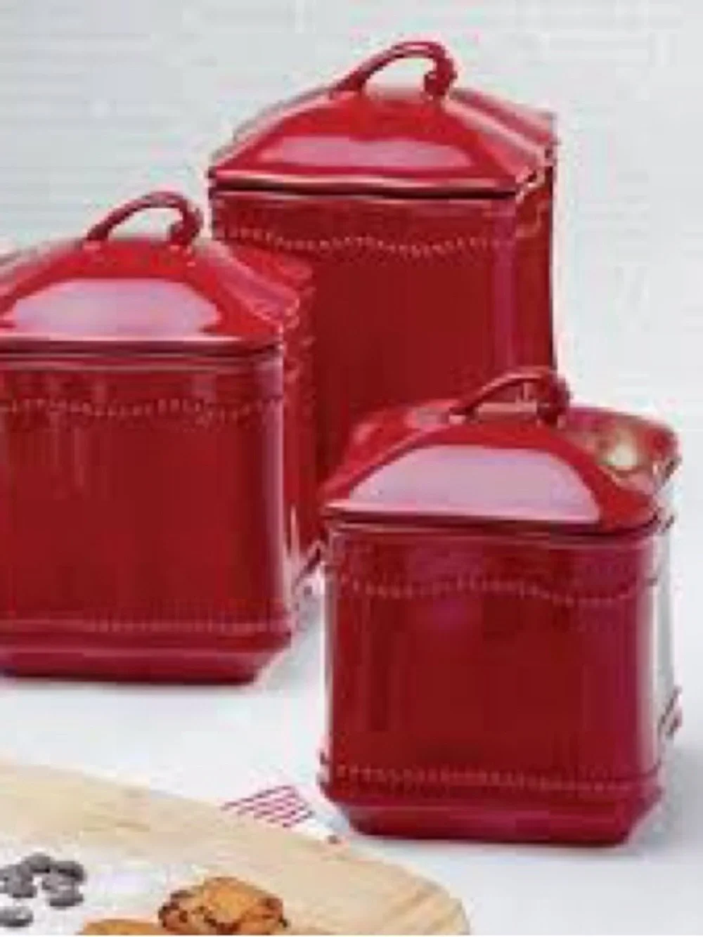 Princess House Pavilion Red Ceramic medium canister. New in box